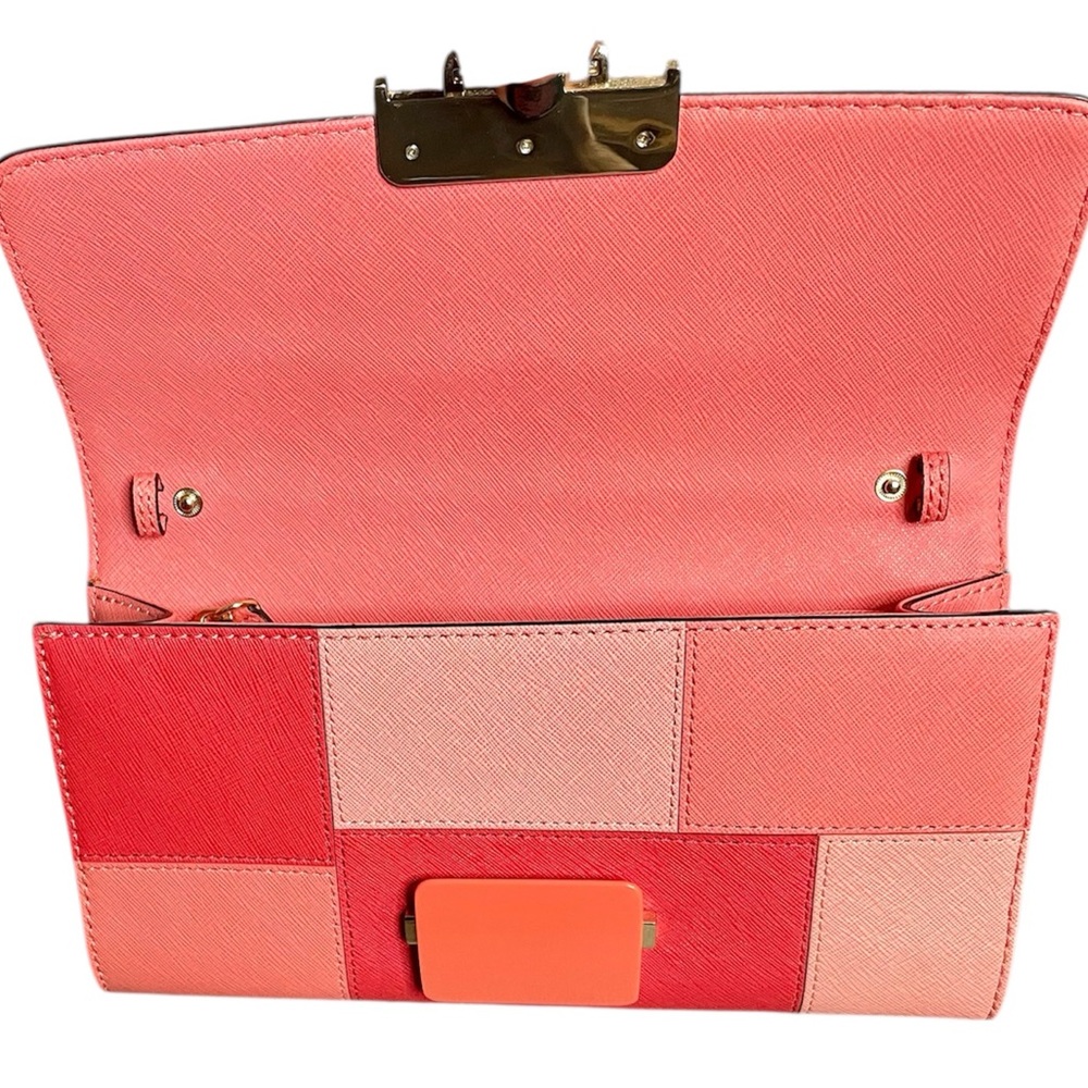 Michael Kors Pink Patchwork Saffiano Leather Convertible Clutch Removable Strap - Picture 6 of 10